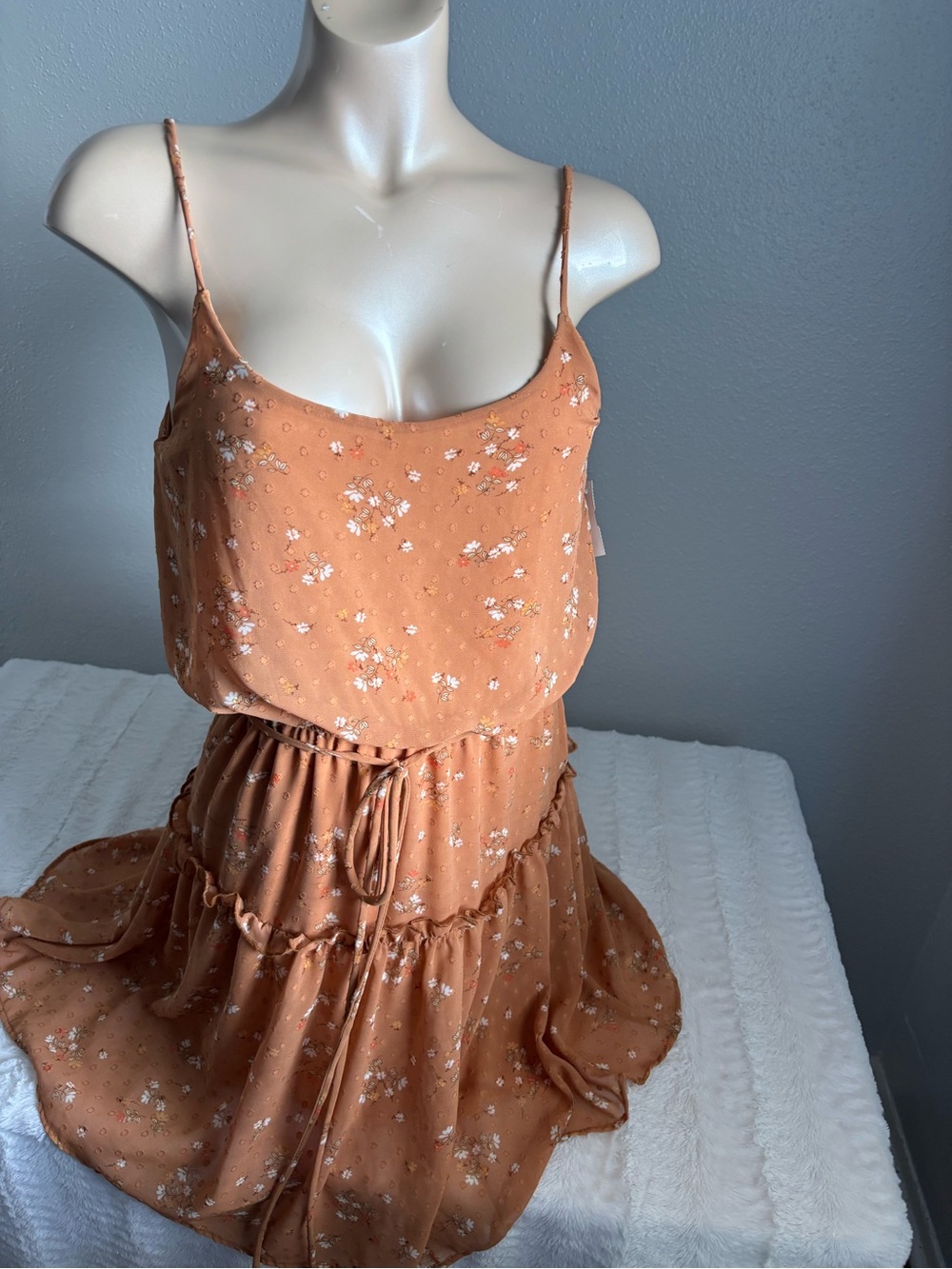 Floral Brown Spaghetti Strap Mini Dress Y2K Cottagecore Fairy Coquette NEW